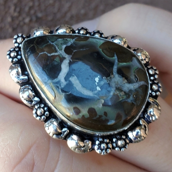 New Mud Crack Jasper Fossil 925 Silver Ring. - Picture 15 of 16